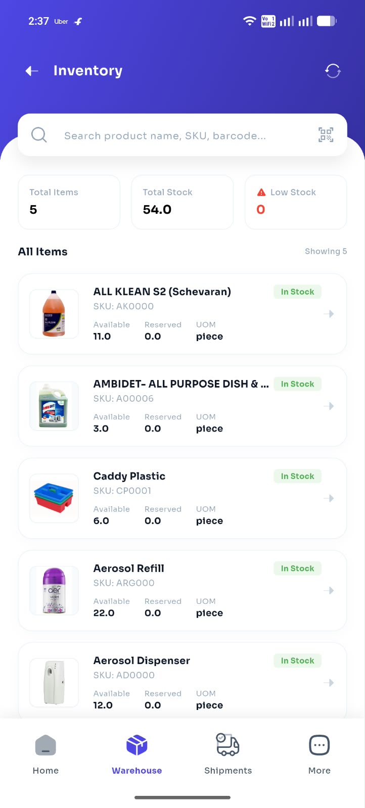 Ambicare Inventory inside a mobile mockup