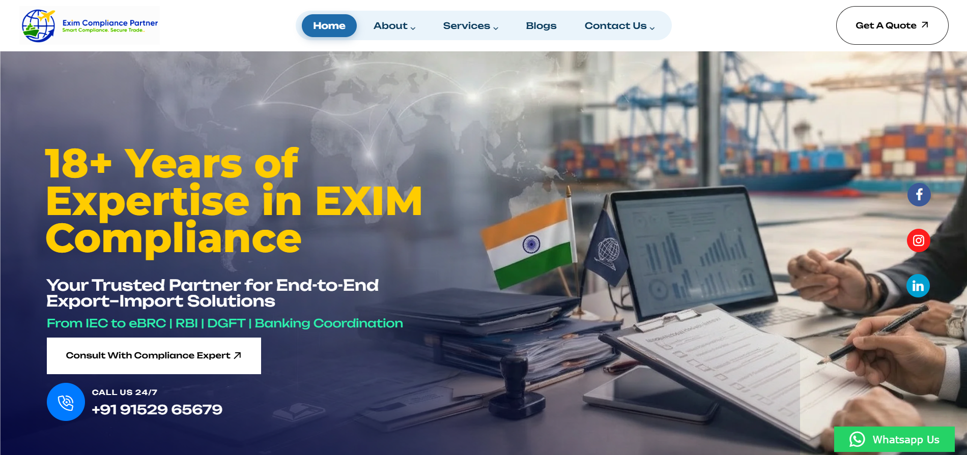 Exim Compliance Partner website homepage screenshot